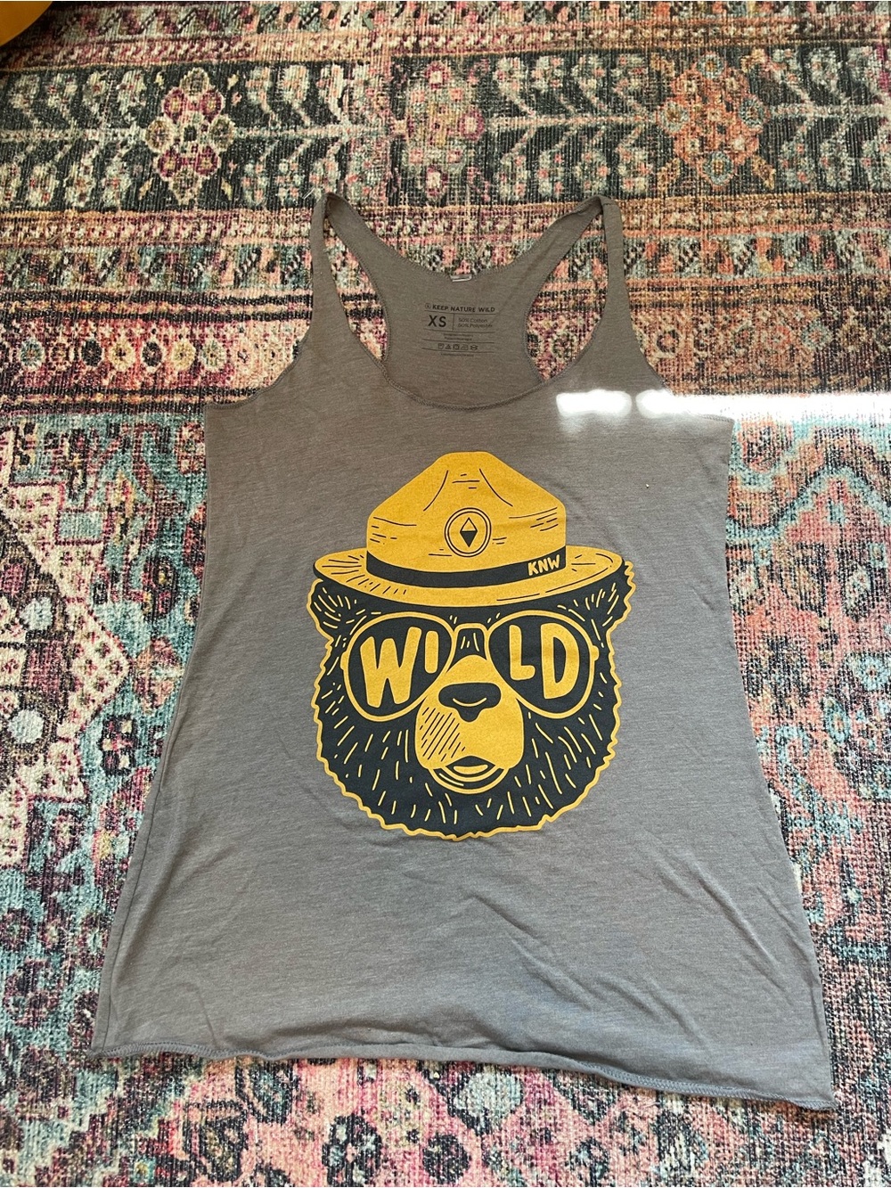 Keep Nature Wild Women's Brown Graphic Tank Top with Yellow Bear Print - Picture 2 of 10